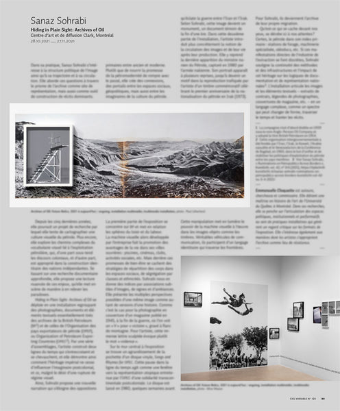 CV120 - Sanaz Sohrabi, Hiding in Plain Sight: Archives of Oil — Emmanuelle Choquette